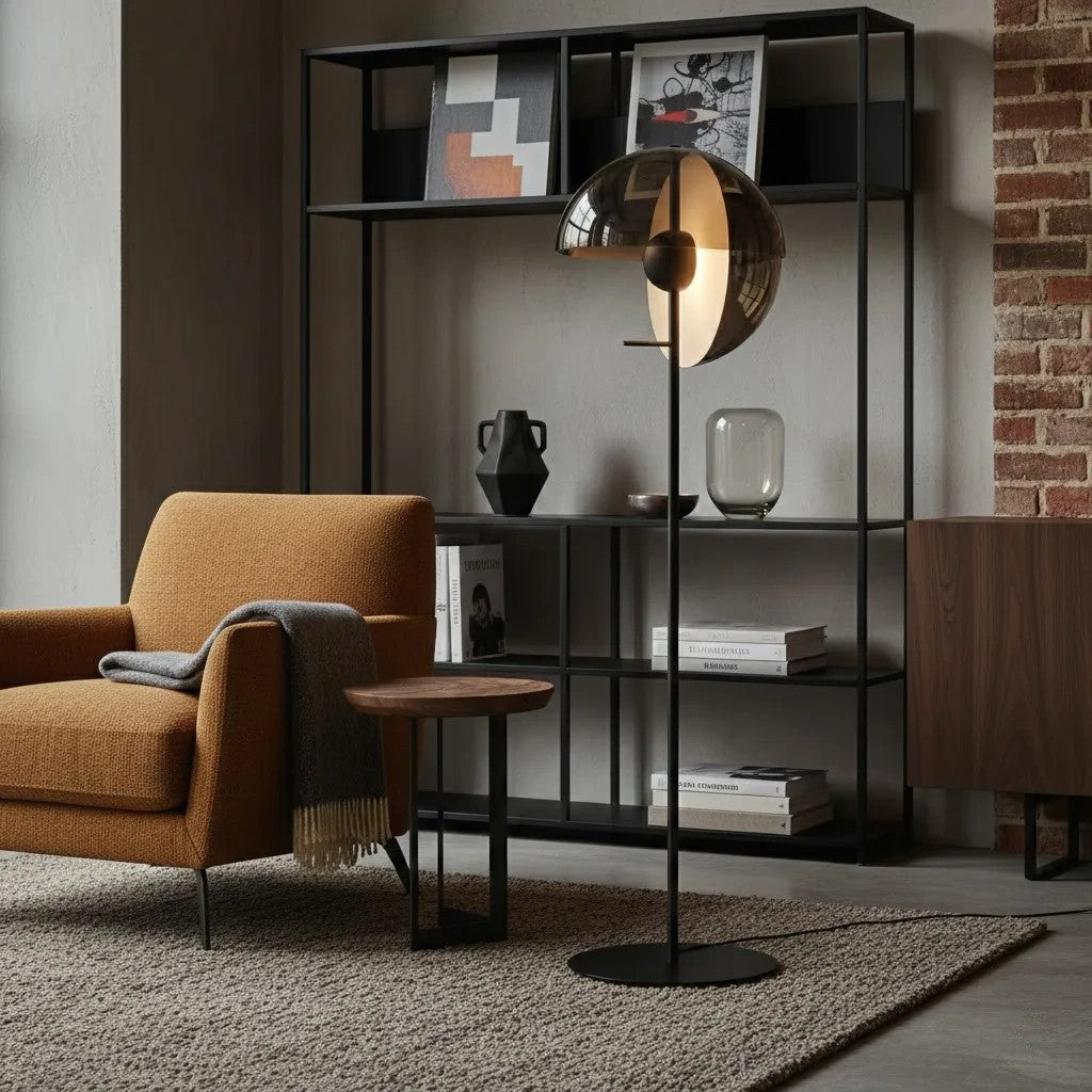 Industrial Metal & Wood Tall Floor Lamp