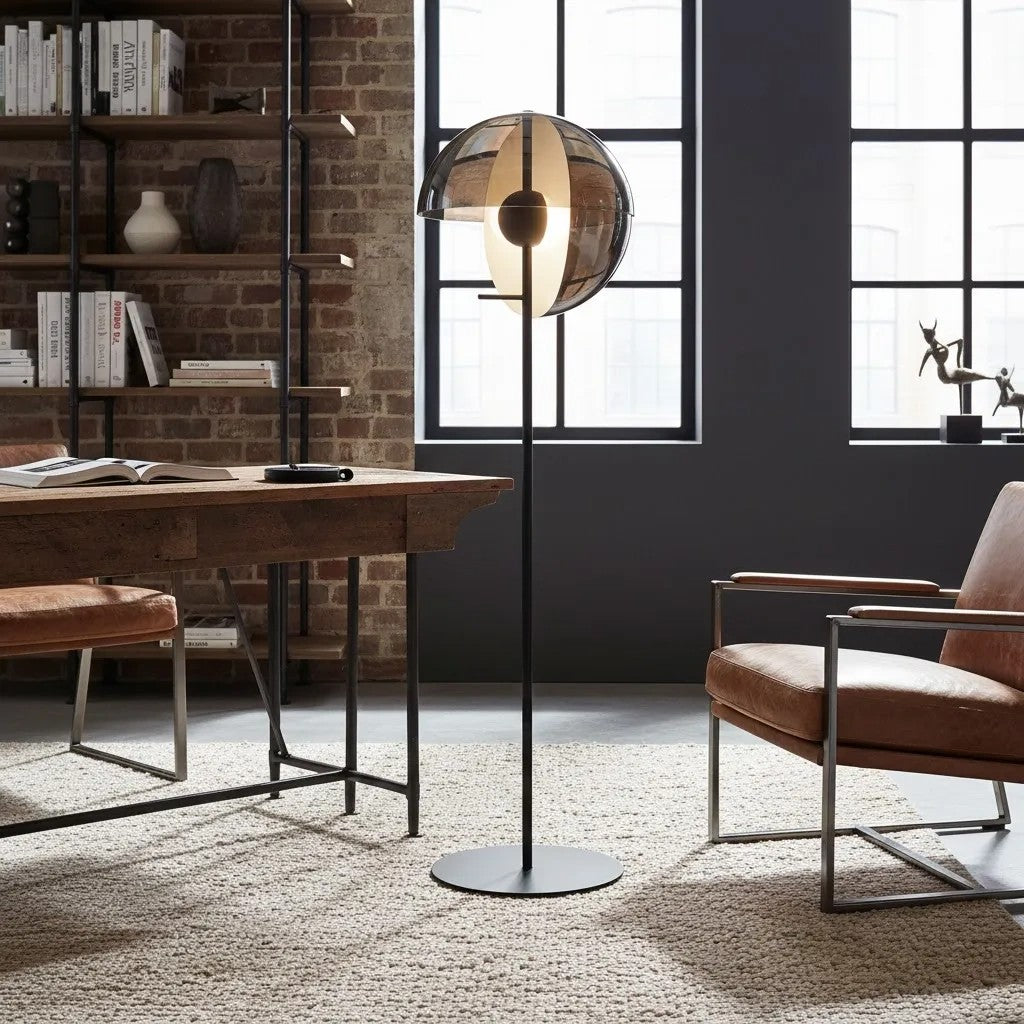 Industrial Metal & Wood Tall Floor Lamp