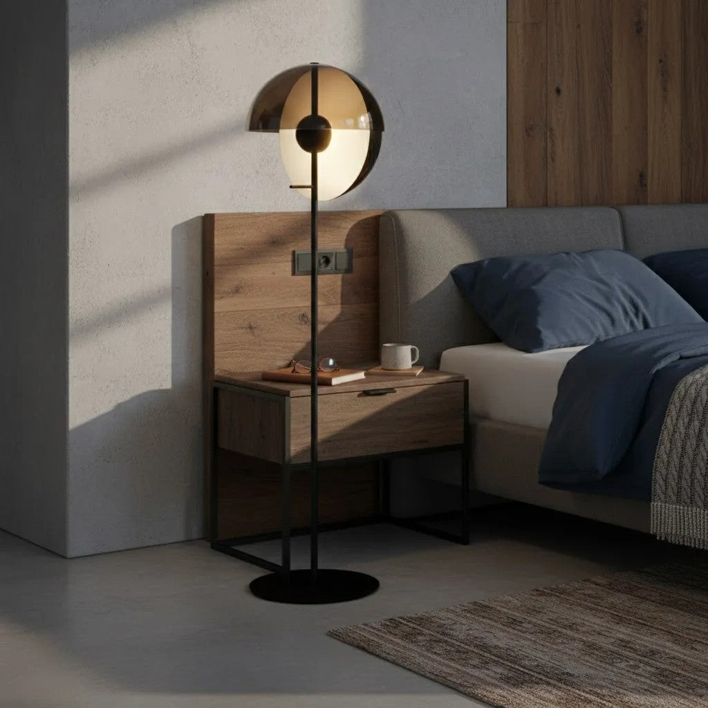 Industrial Metal & Wood Tall Floor Lamp
