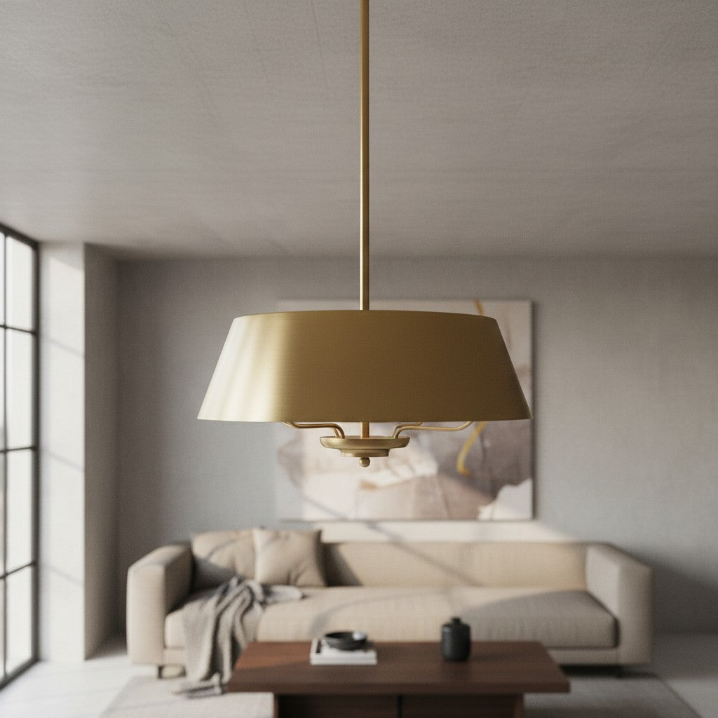 Industrial Brushed Brass Cone Pendant Light