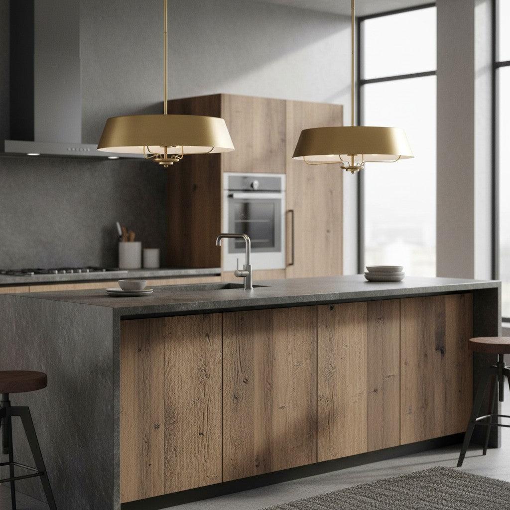 Industrial Brushed Brass Cone Pendant Light