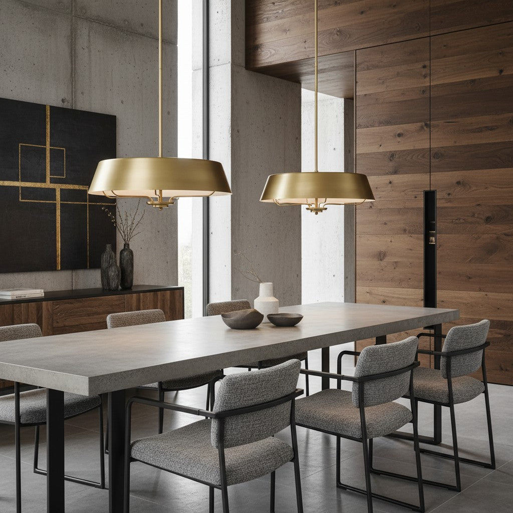 Industrial Brushed Brass Cone Pendant Light