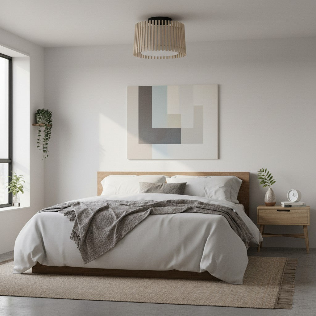 Modern Industrial Steel & Wood Ceiling Light