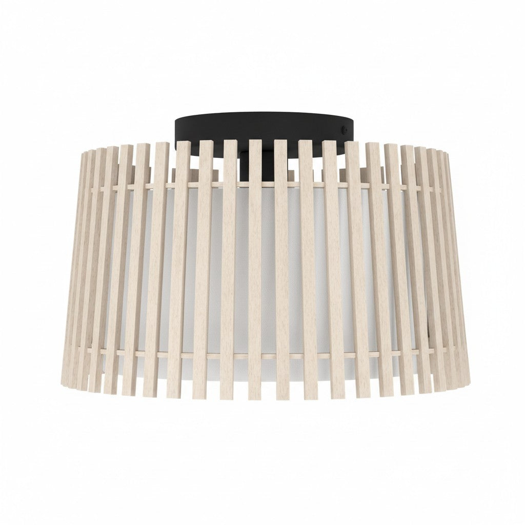 Modern Industrial Steel & Wood Ceiling Light