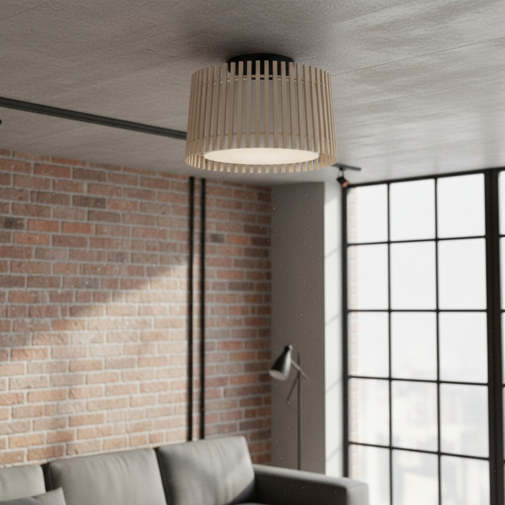 Modern Industrial Steel & Wood Ceiling Light