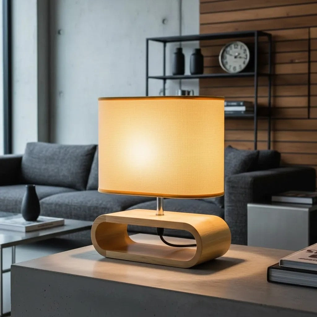 Scandinavian Natural Wood Round Table Lamp