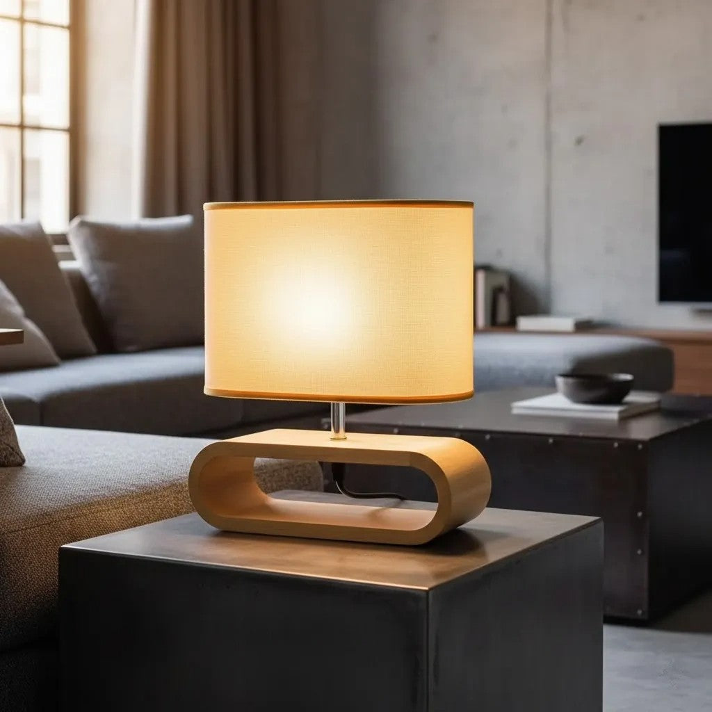 Scandinavian Natural Wood Round Table Lamp
